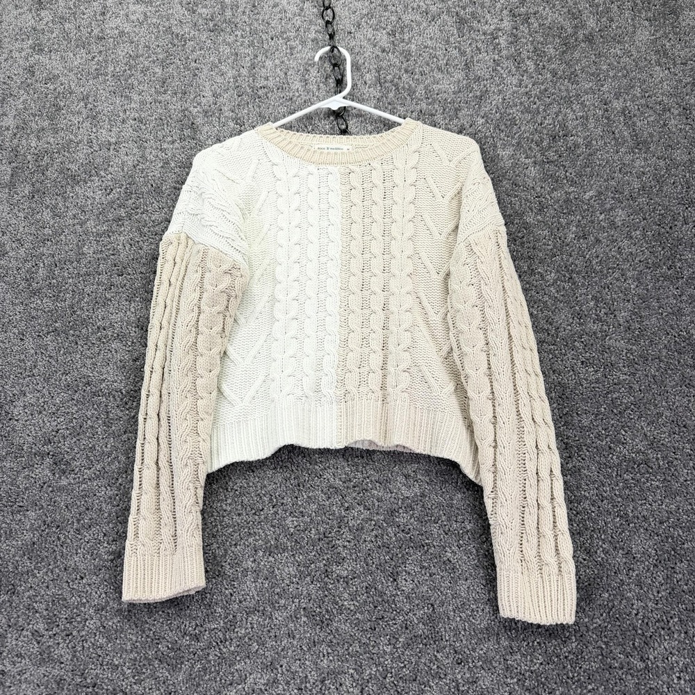 Moon & Madison Sweater Womens Medium Beige Cable Knit Cropped Pullover Casual